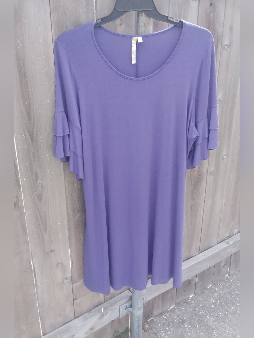 Comfy USA mini Dress Ruffle Sleeve Purple Scoop Neck XL Sheath Modal